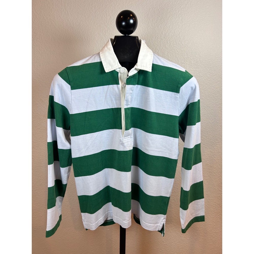 J Crew Always Mens Green White Striped Long Sleeve Rugby Shirt G8325 Size M